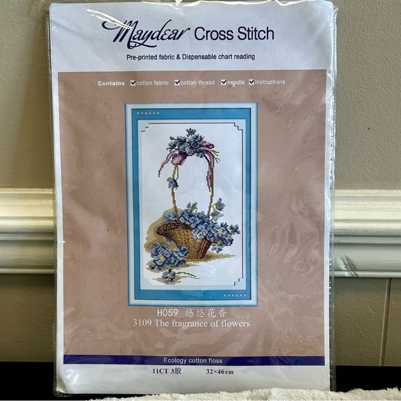 Maydear Counted Cross Stitch Kit NEW Lavender & Violet Floral Basket 🧺 - Picture 1 of 5